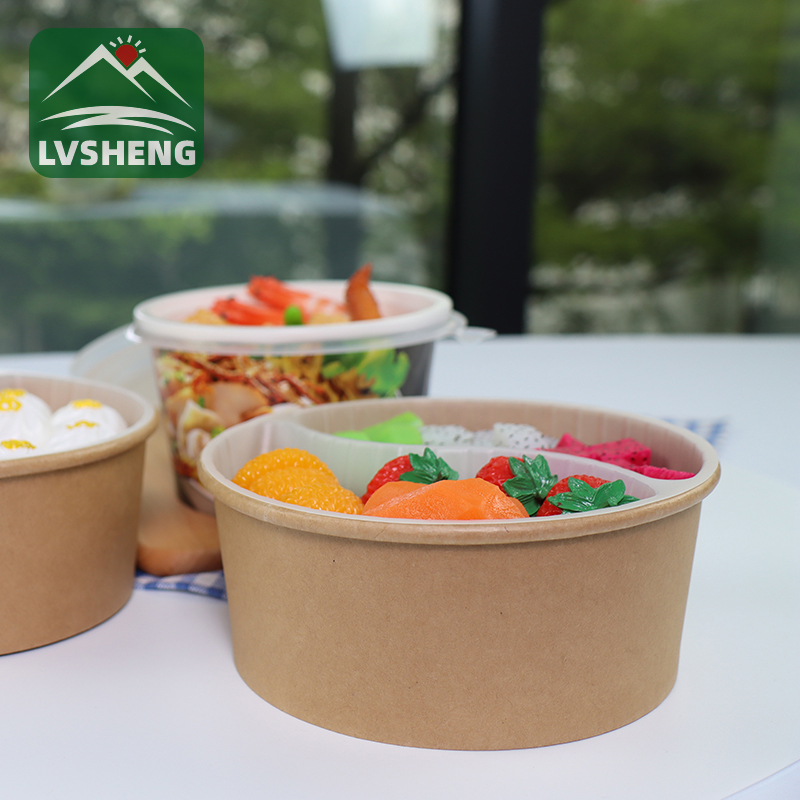 I-100% ye-Biodegradable Compostable Kraft Paper Bowl ene-Lid enkulu yesaladi yokwenziwa kwesitya sokukhupha